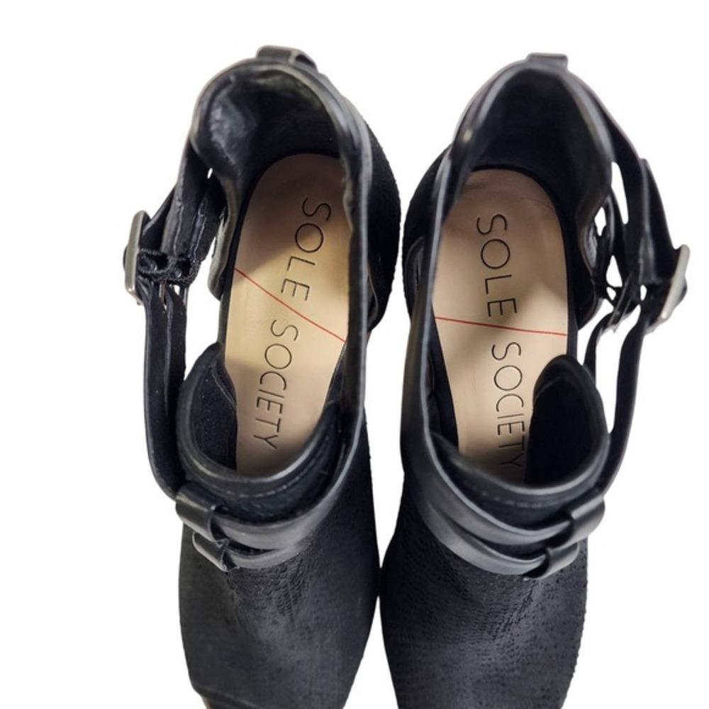 Sole Society Womens Carisse Block Heel Booties Size 9 Black Leather Peep Toe - Picture 8 of 12